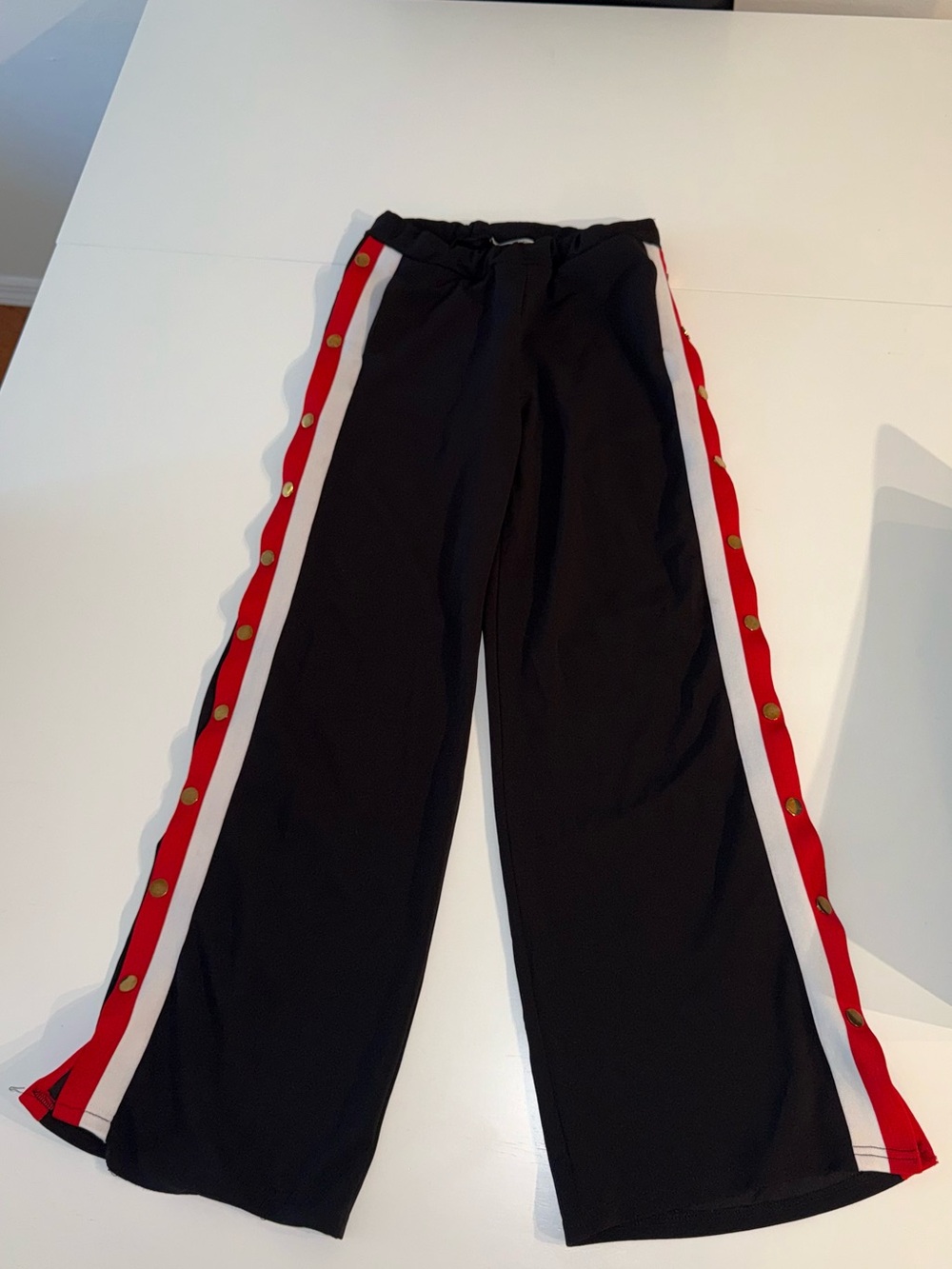 Black Wide-Leg Track Pants with Red & White Side Stripes